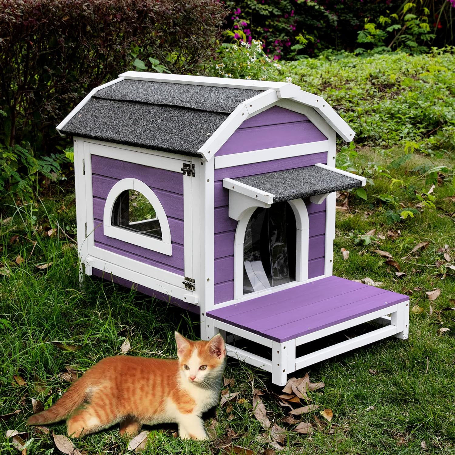 Ketive Outdoor Cat House Weatherproof Wood Cat Houses for