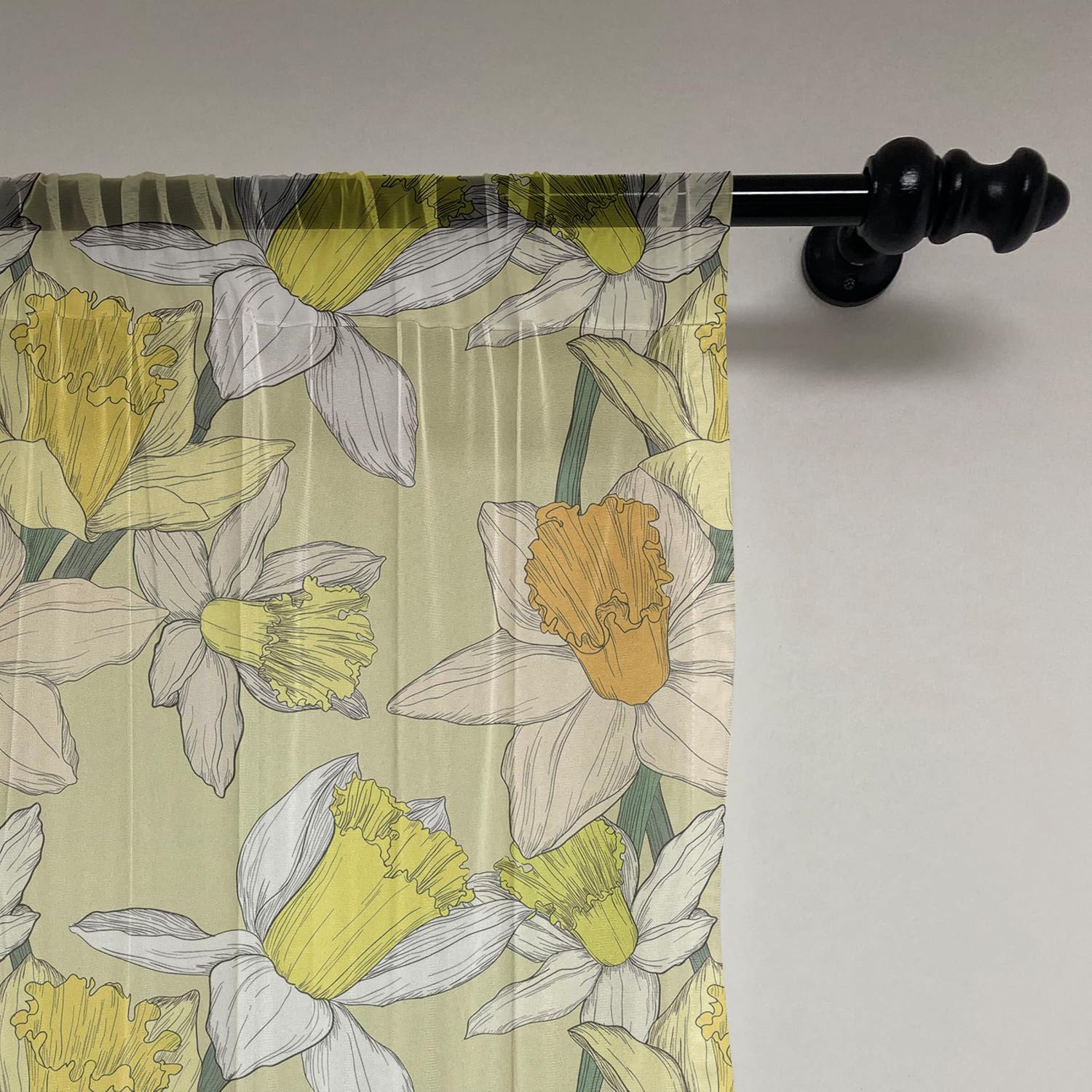 Lunarable Floral Tulle Curtains with Rod Pocket, Funky Illustration of Daffodils with Pastel Colors Retro Inspired Art Boho, Sheer Drape for Wedding Party 2 Panels, 108" x 84", Orange Yellow