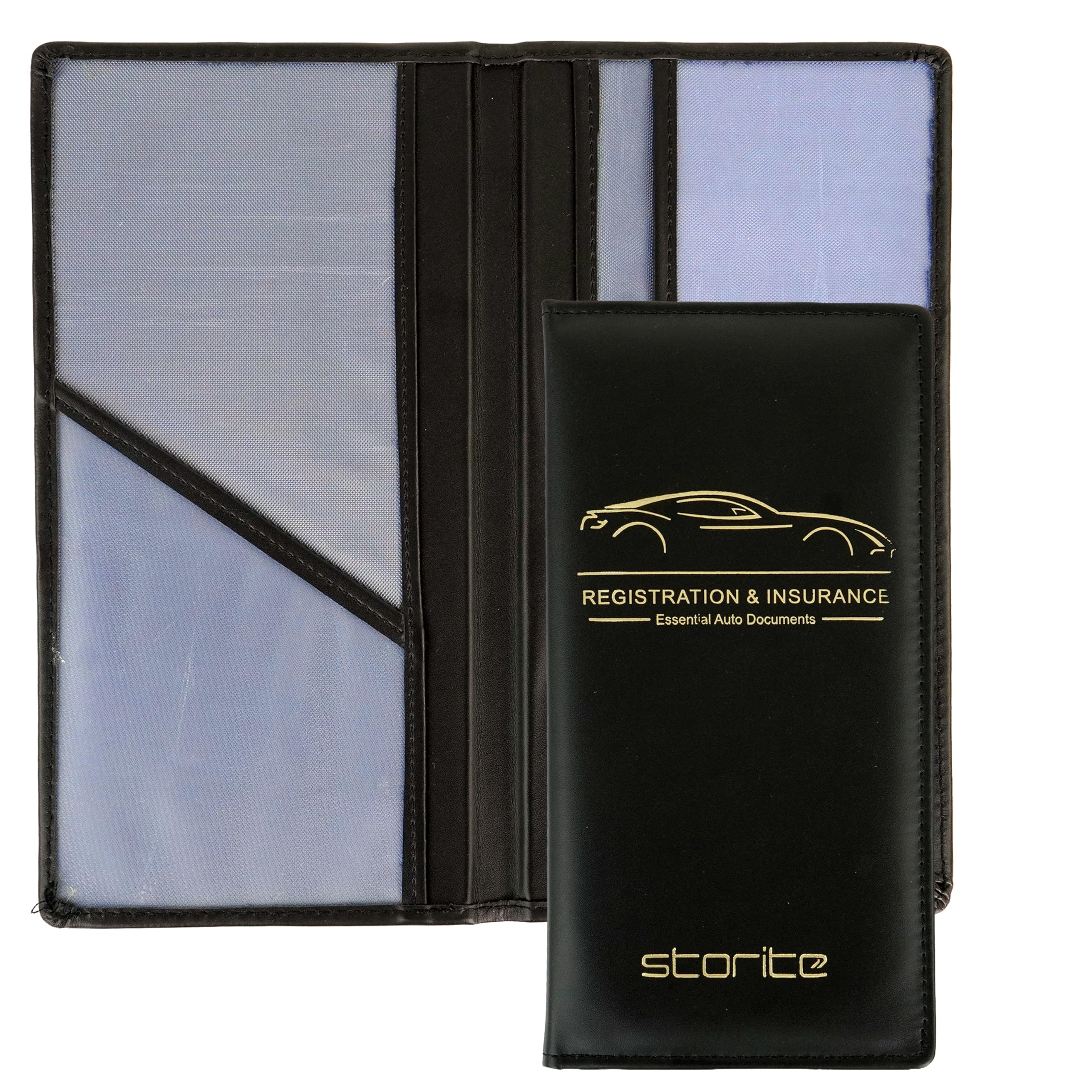 Storite Pu Leather Unique Car Registration and Insurance Card Holder, Vehicle License Document Glove Box Compartment Organizer, Interior Car Accessories for Women & Men (Black)