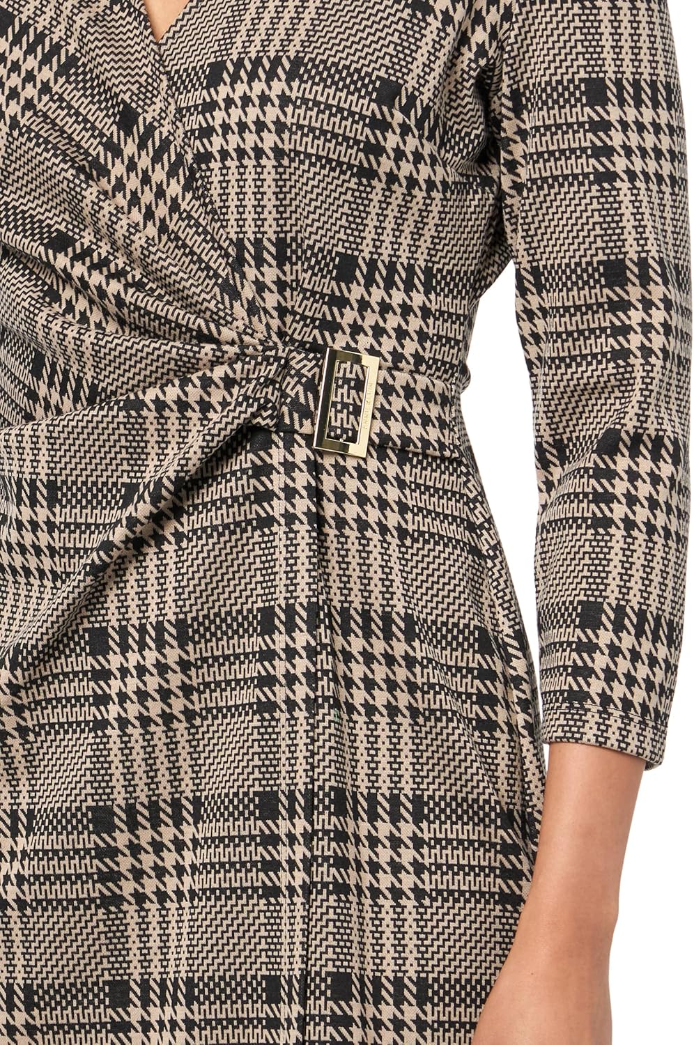 Anne Klein Womens 3/4 Sleeve Houndstooth Printed Jersey Wrap Dress - Image 3
