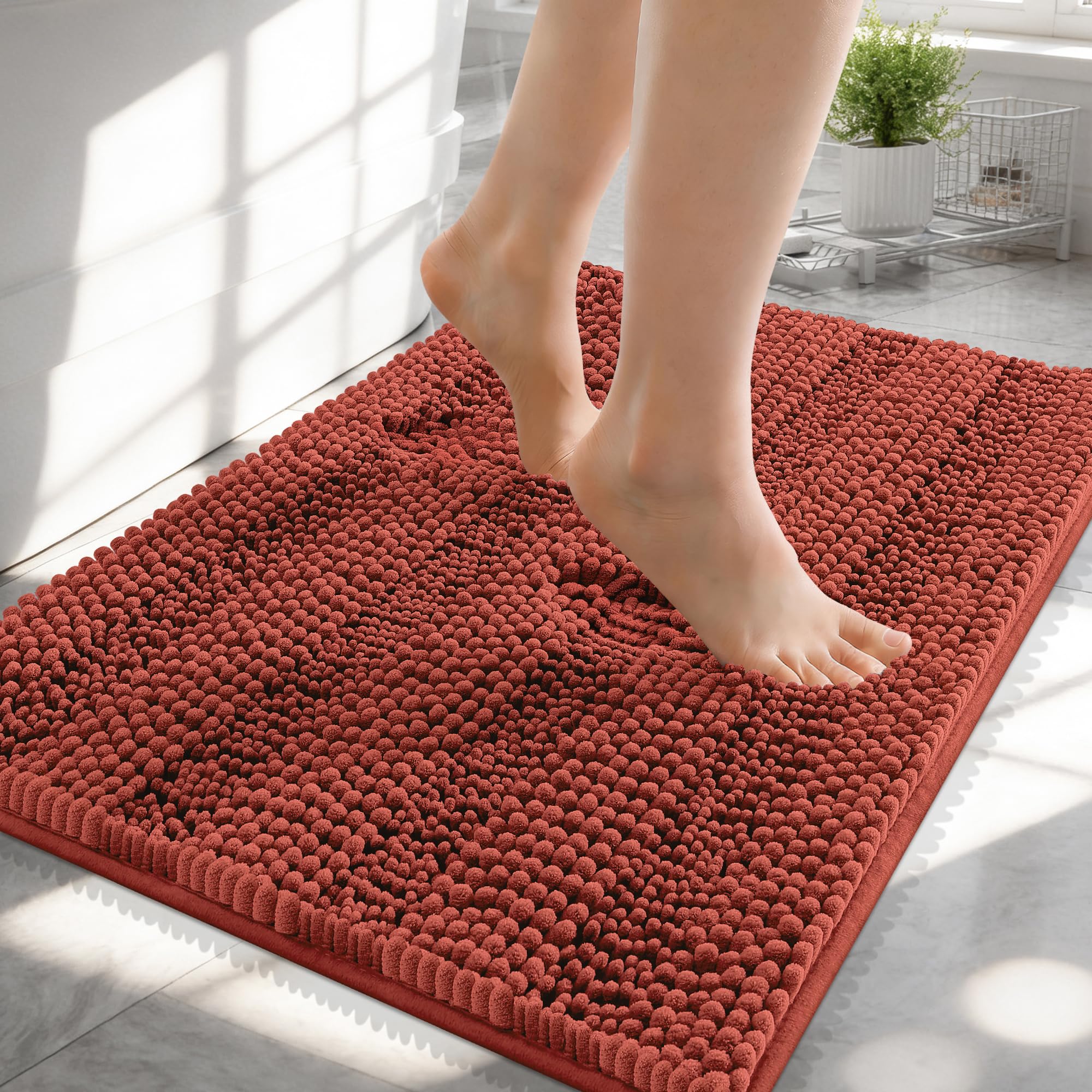OLANLY Small Bathroom Rugs 24x16, Chenille Bath Rugs, Rustic Terracotta