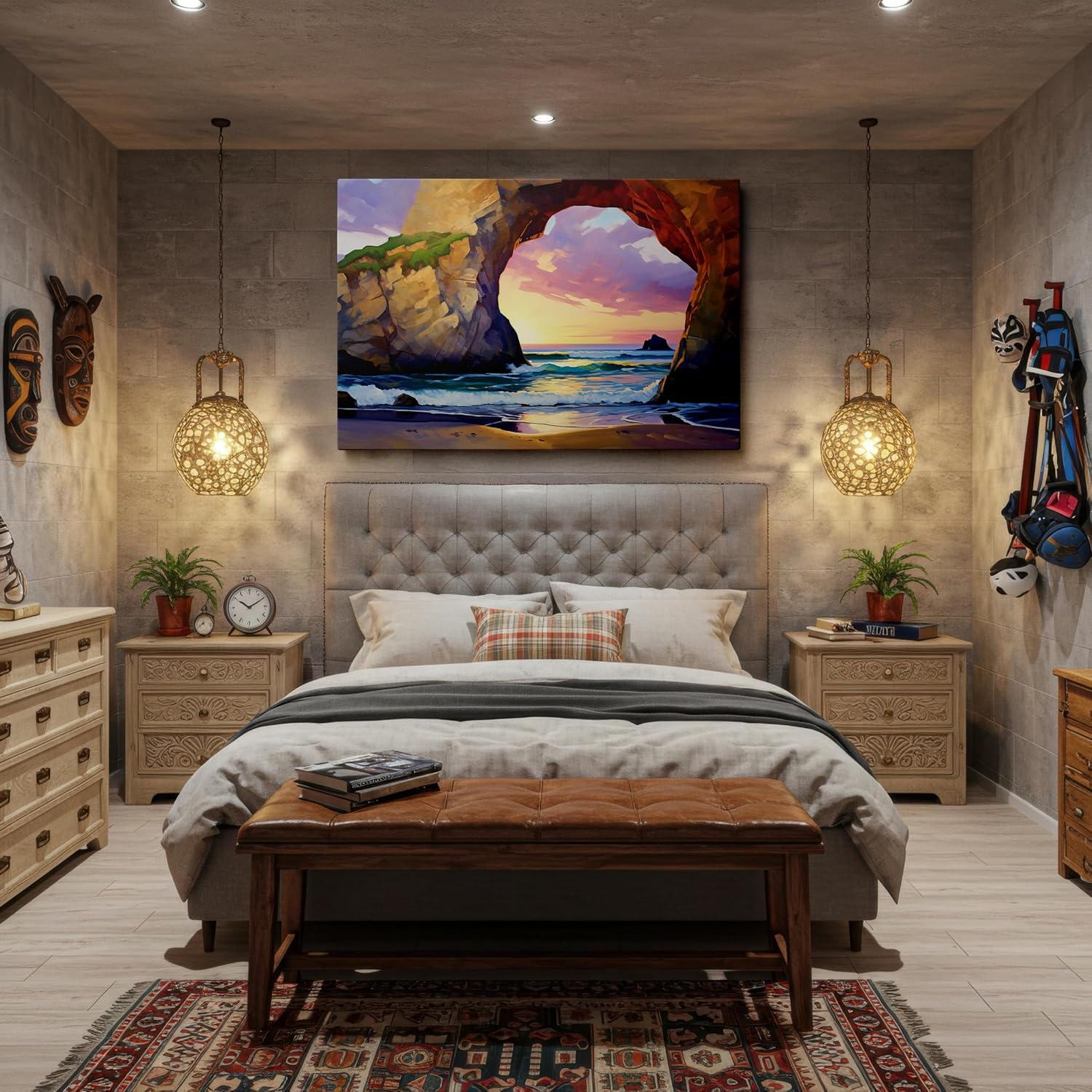 Majestic Coastal Arch At Sunset - A Serene Interplay Of Sky And Sea Colors Large, Decor, Office, Bedroom Wall. Size: 130x86 cm (51x34 inch) Canvas Wall Art - Modern Home Decor