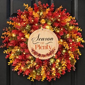 24 Inch Fall Wreath for Front Door, Autumn Door Wreath