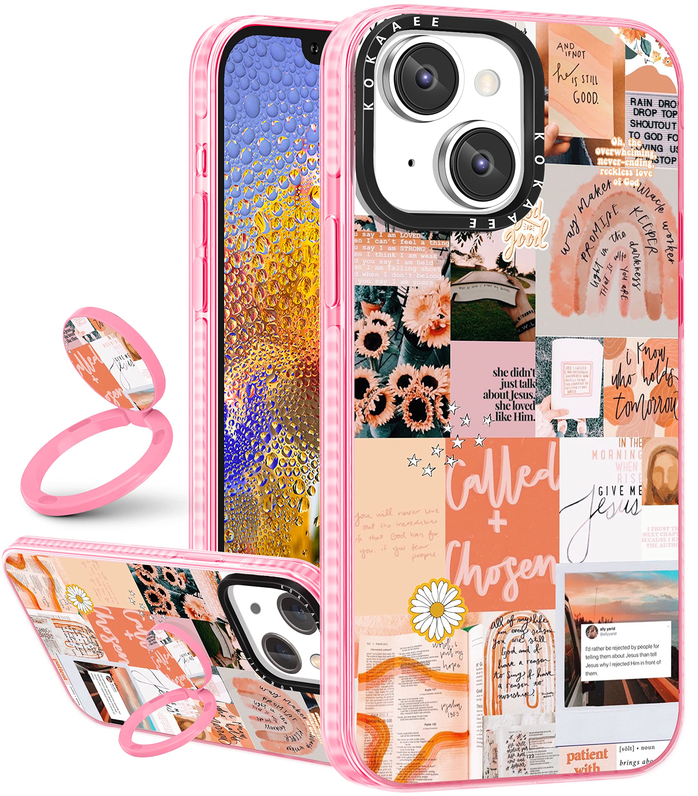 Kokaaee (2in1 for iPhone 14 Plus Case Collage for Women Girls Aesthetic Trendy Cute Quotes Phone Cases Graphic Good Vibes Art Design Soft TPU Bumper