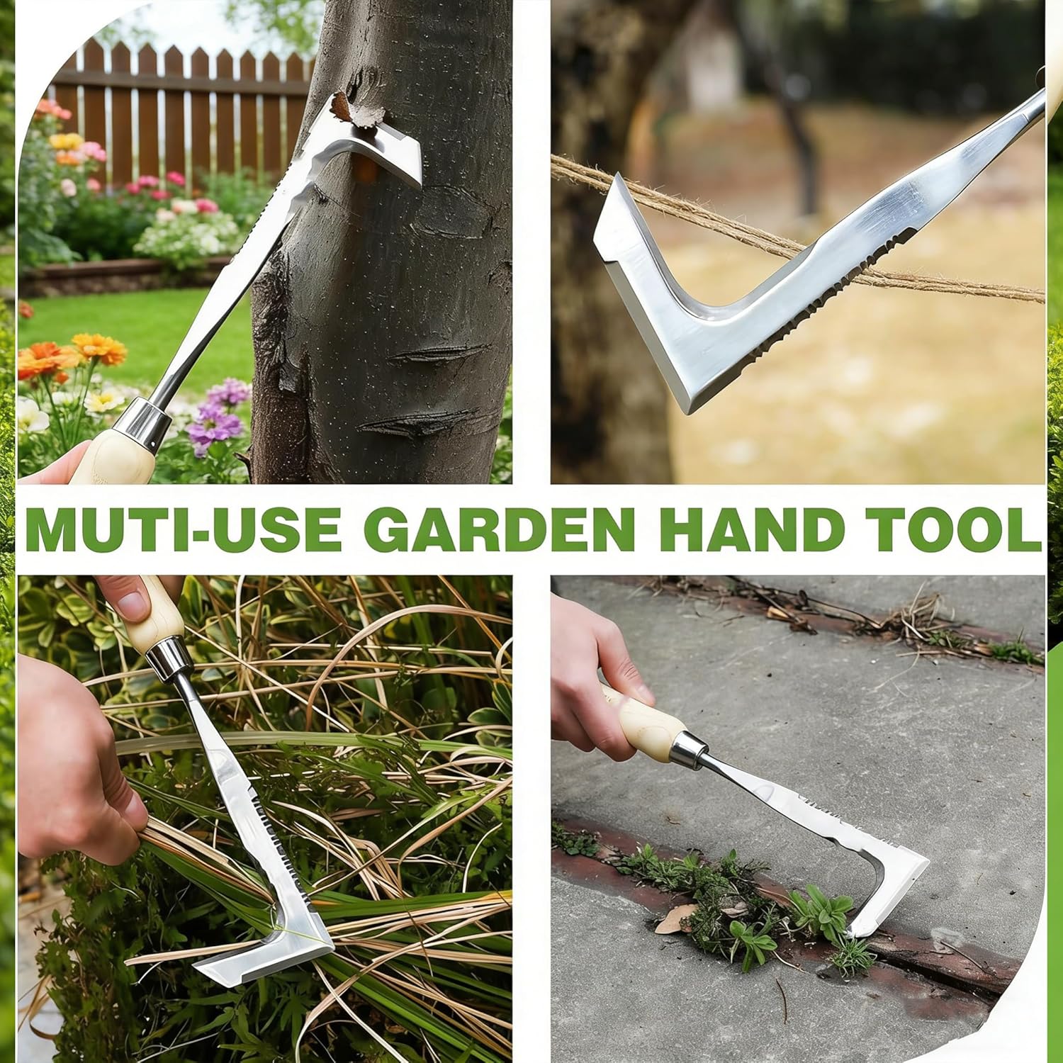Crack Weeder Crevice Weeding Tool Stainless Steel Manual Weeder Beech Handle Tool, for Patio Garden Tight Spaces Rust Resistant Hand Weeder (White,Mix)