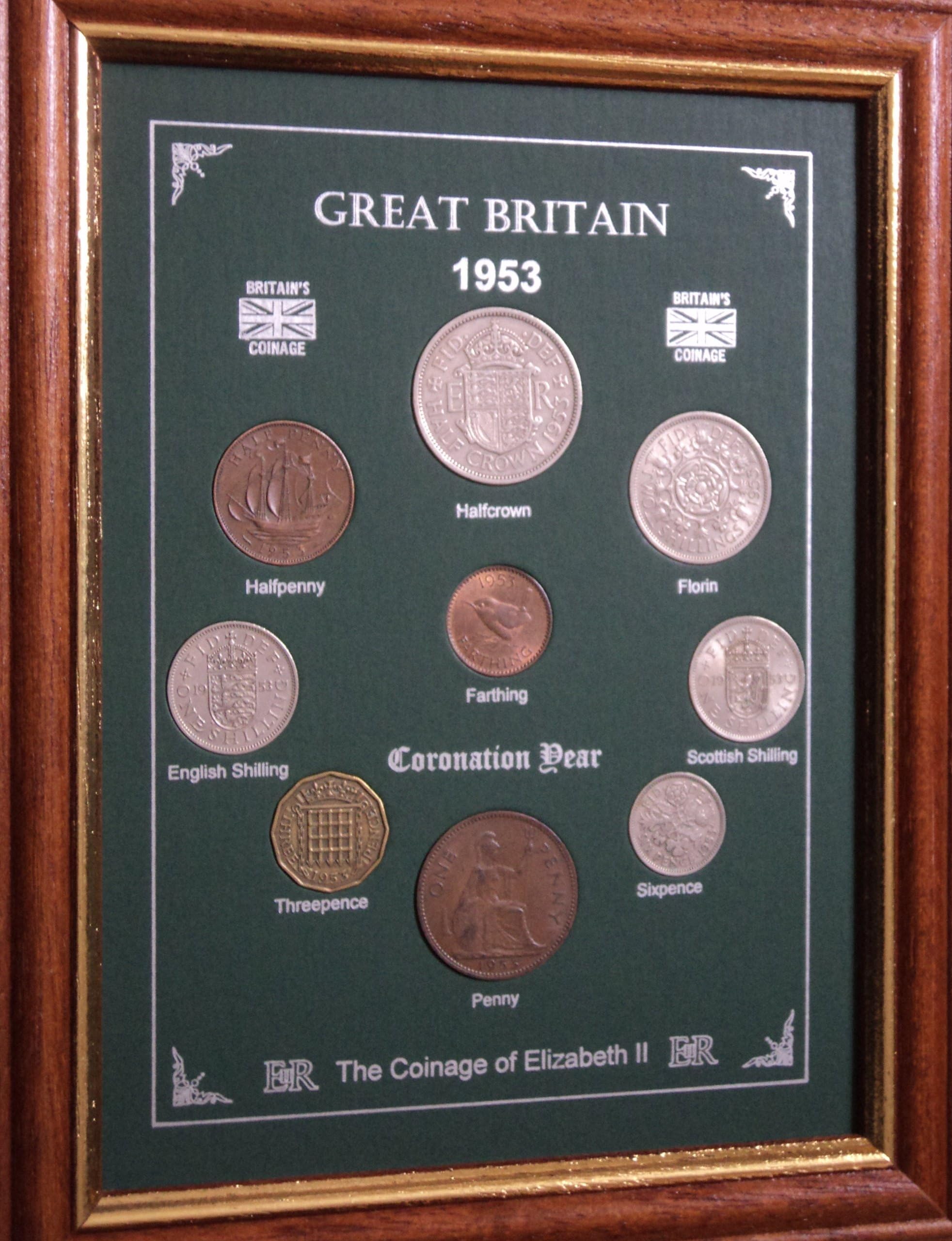 Framed 1953 British Coin Gift Set (73rd Birthday Year of Birth or Wedding Anniversary Present)