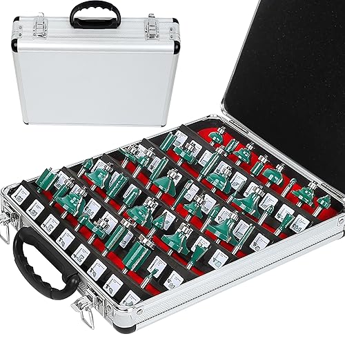 Miniatura 1 de TAIWAIN - Juego de 41 brocas de enrutador de 14 pulgadas, mango de 14 pulgadas, cortador de fresado de madera, brocas de enrutador, herramienta de