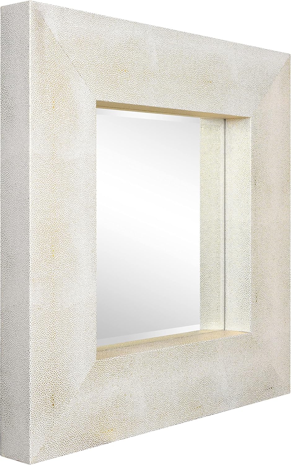 Empire Art Direct Exotic Metallic Shagreen Leather Framed Occasional Mirror, 30" x 30" x 3.0", White