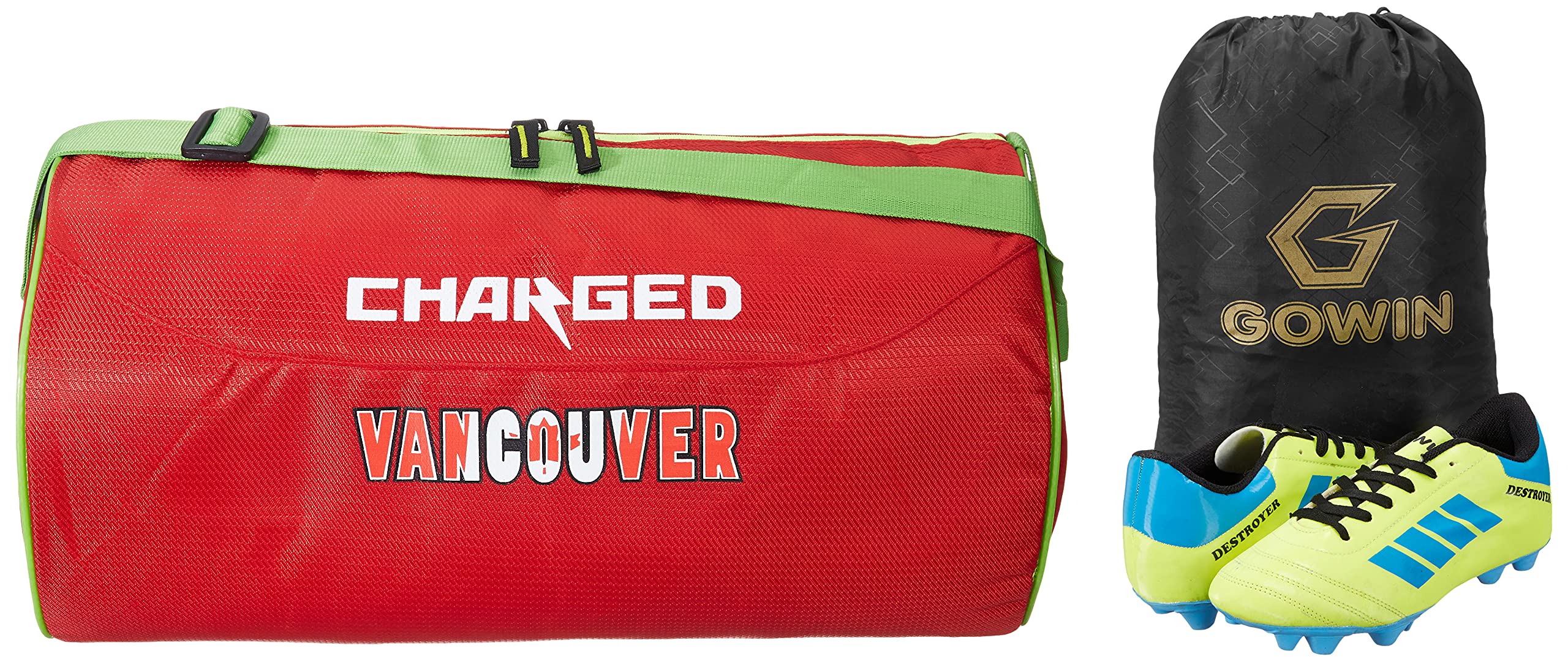Charged Sports Bag Vancouver Large Red With Gowin Football Shoe Destroyer Cyan Size-8