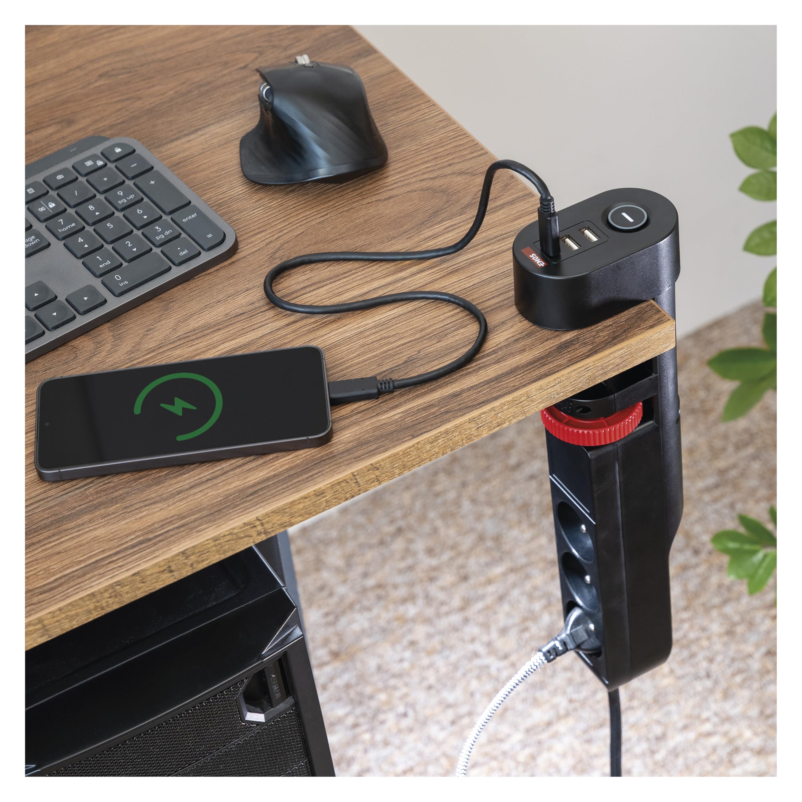 EMOS - Ciabatta elettrica verticale a 3 prese con USB, cavo da 1,5 m, standard francese