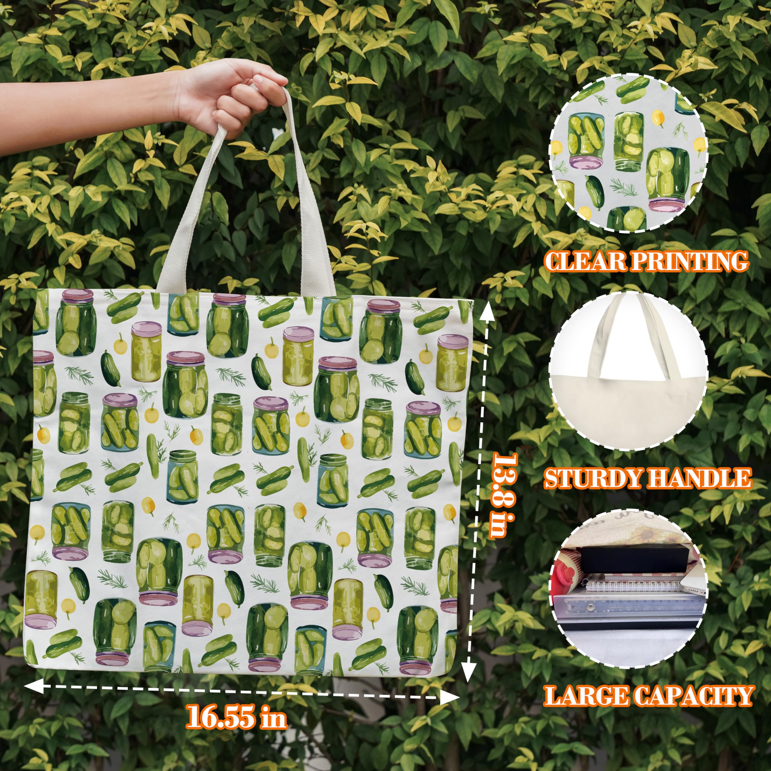 Levitatinyear Pickle Tote Bag for Women, Vintage Pickle Jar Farmers Market Totes, Pickled Food Enthusiasts Gifts for Pickle Lovers, Shoulder Bag -35 - Image 2