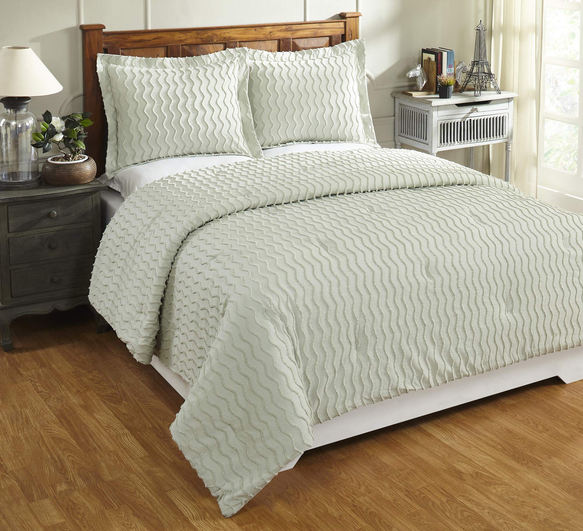 Better Trends100% Cotton Bed Comforter Collection, Isabella Comforter Design in Sage, King Size - Cotton Tufted, Unique Luxury Bedding Comforter Sets, Machine Washable & Tumble Dry