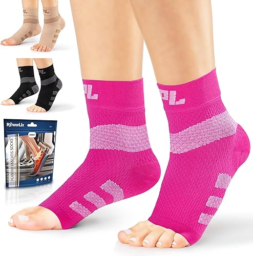 POWERLIX Calcetines para fascitis plantar para neuropatía (par) para mujeres y hombres, soporte de tobillera, calcetines de compresión sin dedos y