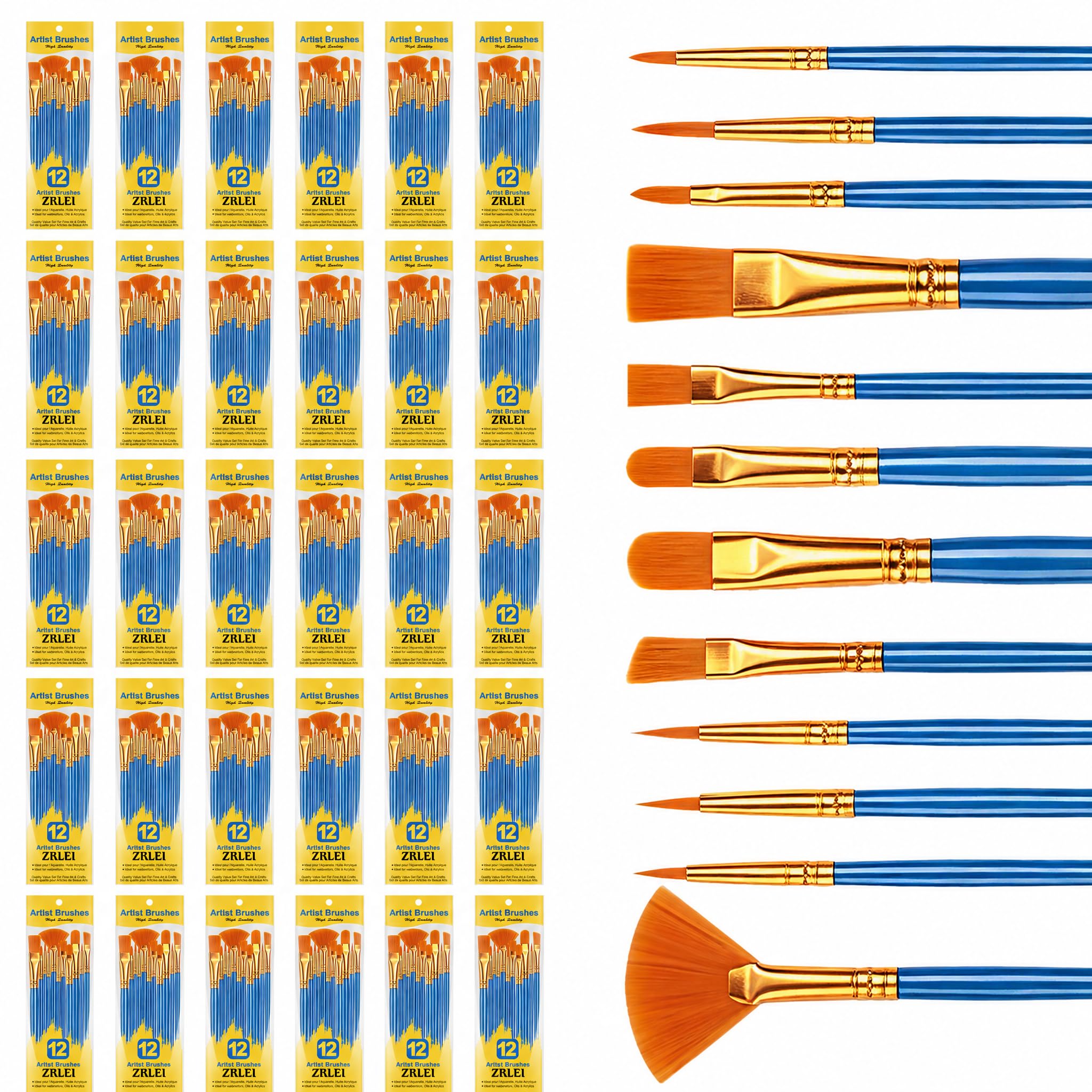 Pinsel-Set, 30 Stück/360 Stück, runde spitze Spitze, Künstlerpinsel für Acrylmalerei, Öl, Aquarell und Miniaturmalerei, geeignet für Kinder und Erwachsene, Blau