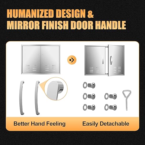 Miniatura 4 de Puertas de cocina para exteriores, 30 pulgadas de ancho x 21 pulgadas de alto, puertas de acceso para barbacoa de acero inoxidable con rejillas de