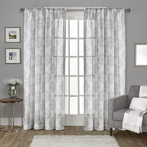 Exclusive Home Curtains - EH8183-04 2-108R Nagano Medallion - Par de paneles de cortinas de lino belga con bolsillo para barra, 54 x 108, gris