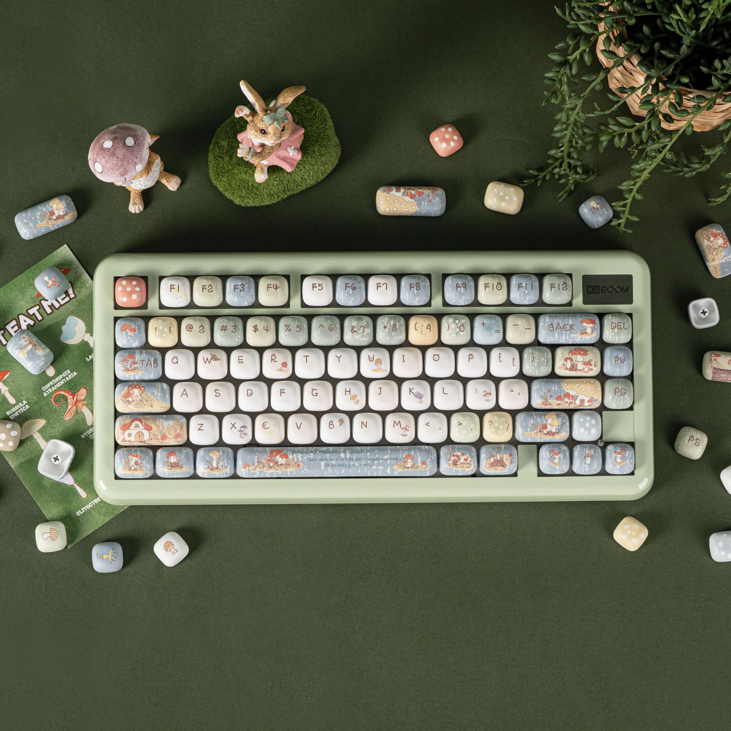 KiiBoom Little Shroom Pack - Set di copritasti, profilo MOG, 5 tasti, PBT stampato, 140 tasti, compatibile con Alice, 60%, 65%, 75%, TKL, 96%, formato standard, layout ANSI (pioggia)