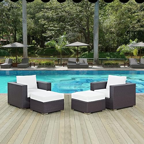 Modway Convene Wicker Rattan 4-Piece Outdoor Patio Furniture Set in