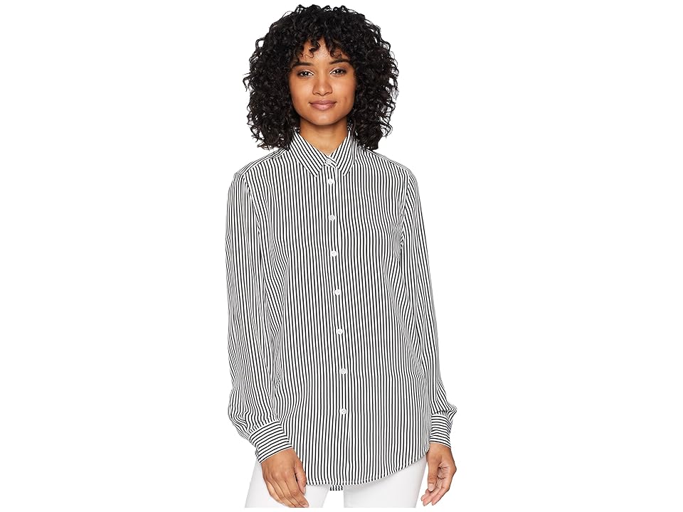 

EQUIPMENT Essential Long Sleeve Top (Bright White/True Black) Women's Long Sleeve Button Up