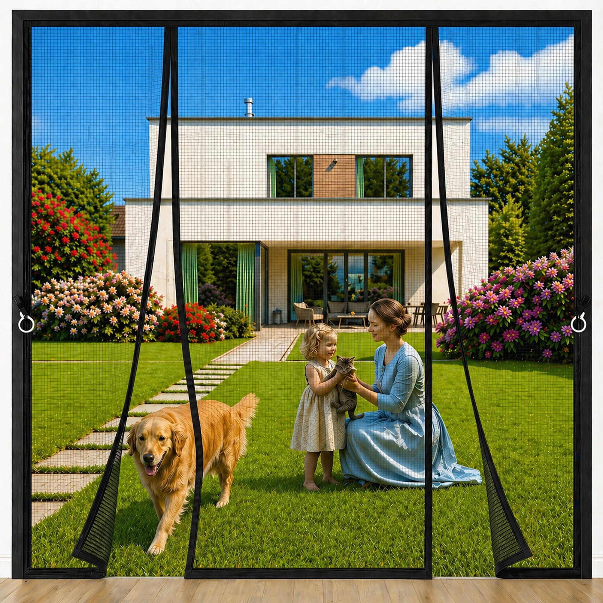 Wlmldm Black Magnetic Screen Door For French Doors 155X300cm Double Door Reinforced Mosquito Screen Curtain With Magnets No Gap No-Gap Magnet Seam Large