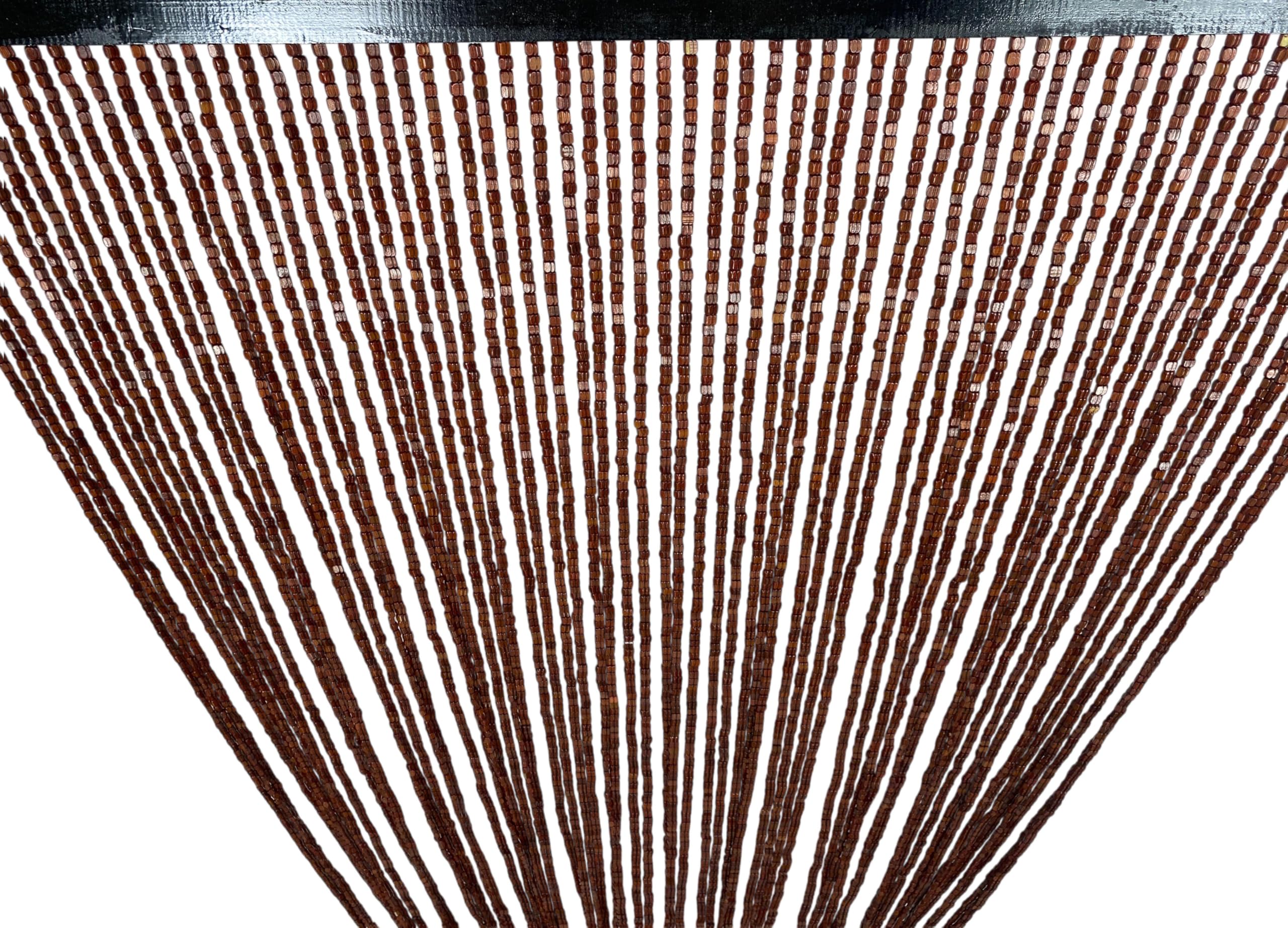 Rideau à perles en bois marron fait à la main Nature – fils bambou 100 % naturel – tige noire – Usage intérieur – Décoration de porte – 100 x 220 cm