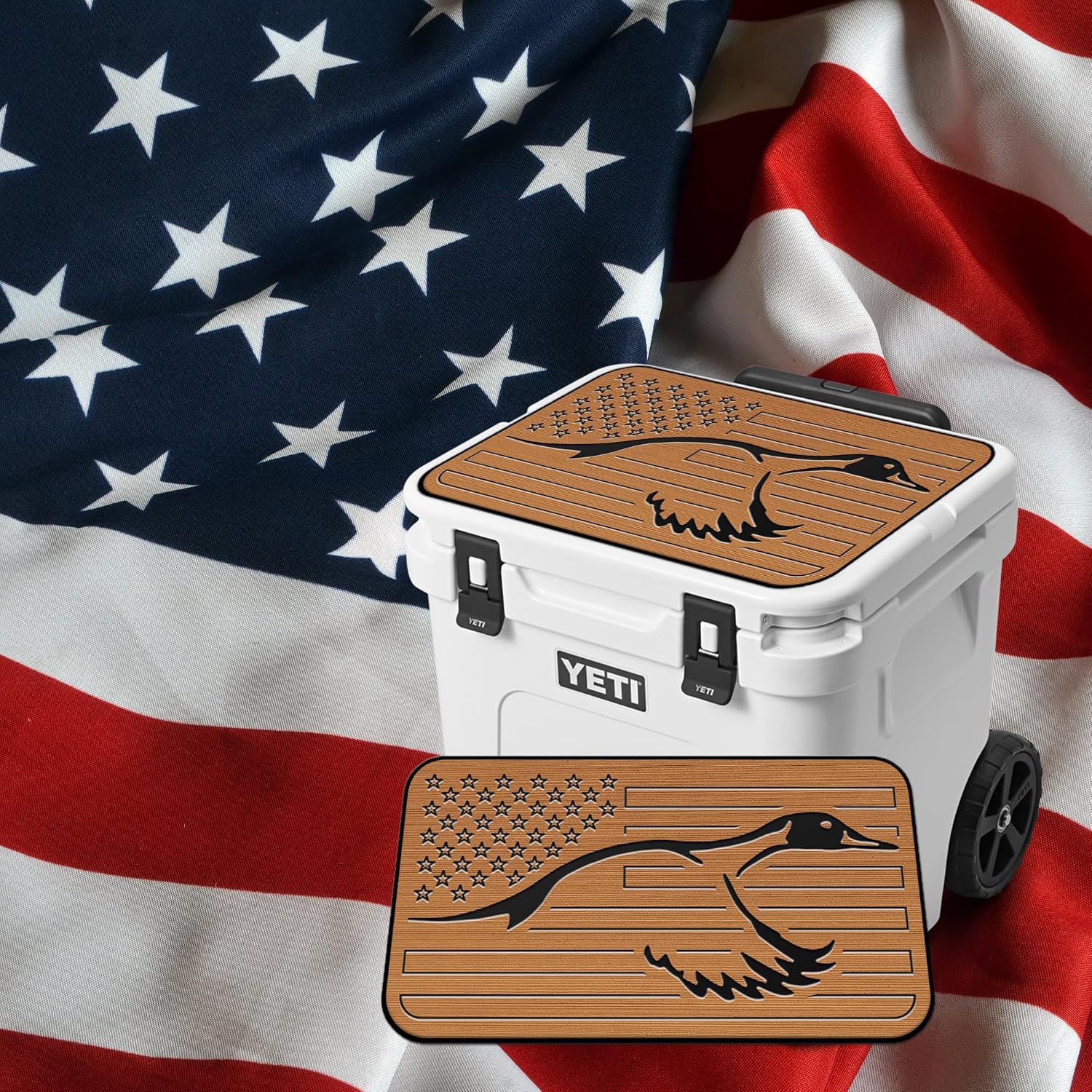 USATuff SeaDek EVA Mat Cooler Pad fits YETI | Peel & Stick Application | Non Slip Comfort Accessories - US Flag Duck Outdoorsman Hunt Design (Mocha-Black)