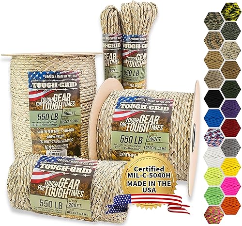 TOUGH-GRID - Cuerda de paracaídas de 550 libras,100% nailon Mil-Spec tipo IV utilizada por el ejército de Estados Unidos, ideal para pulseras y