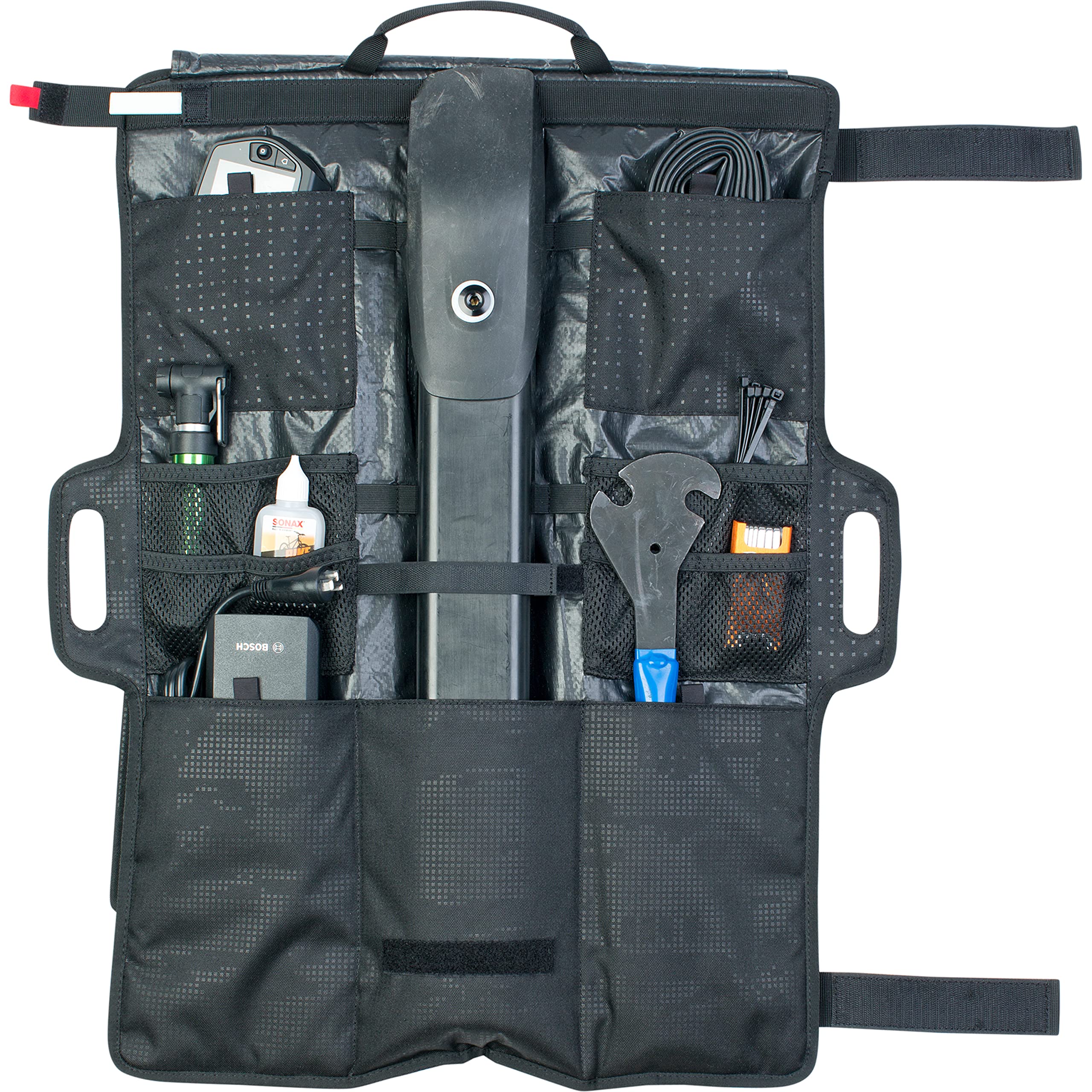 EVOC GEAR WRAP Transporttasche für Werkzeuge und E-Bike-Akkus (Tasche zum Aufrollen, durchdachte Unterteilung, gepolstertes Fach für Akkus, sicherer Transport von Equipment, Größen: M & L)