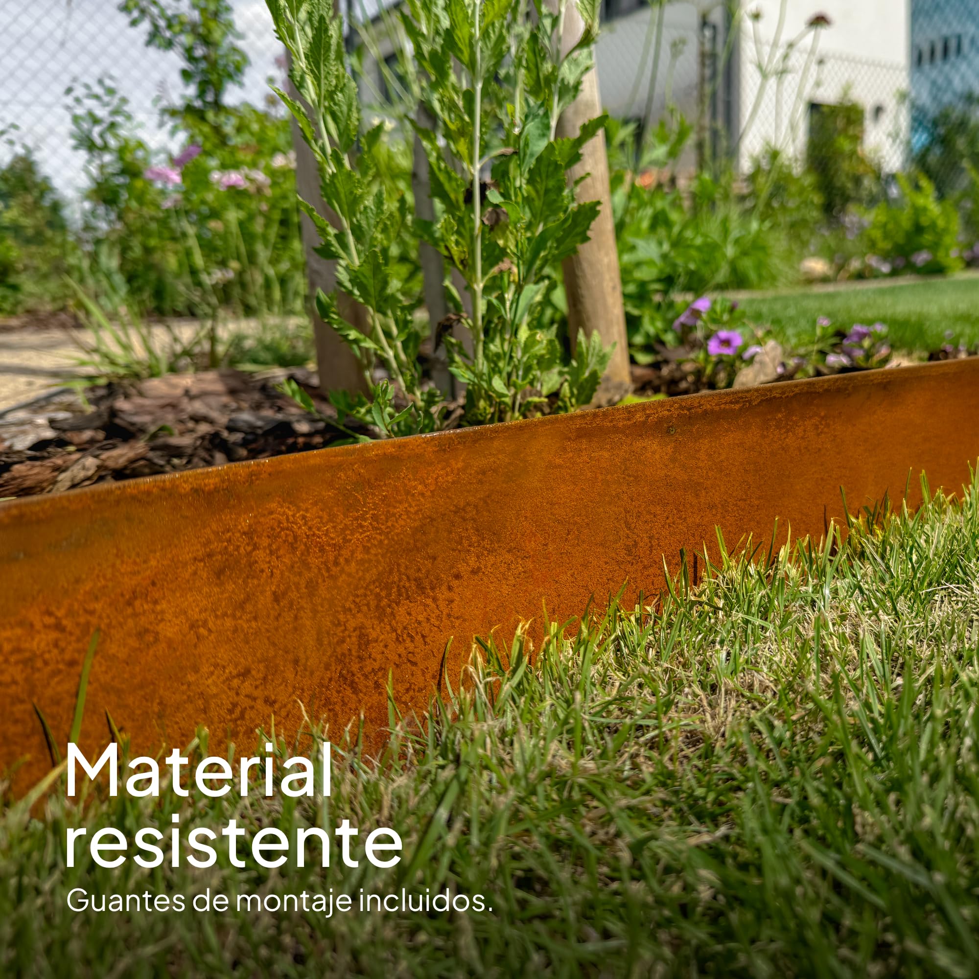 UNIGARDIA Bordura Acero Corten 10 m - Borduras Jardin Metálica de 14 cm de Altura - Fácil de Instalar - Separador Jardin Exterior con Pátina de Oxido, Incluye 1 Par de Guantes