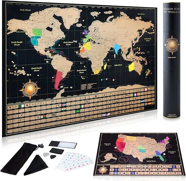 InnovativeMap Scratch Off World Map Poster and Detailed United States Ma...