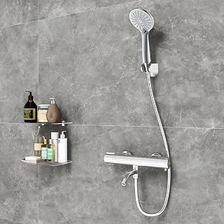 Aica Sanitarios Mezclador Termostático con Grifo, Manguera y Ducha de Mano 3 Tipos de Chorro, Cromado Plata, Grifo de Ducha para Bañera y Baño