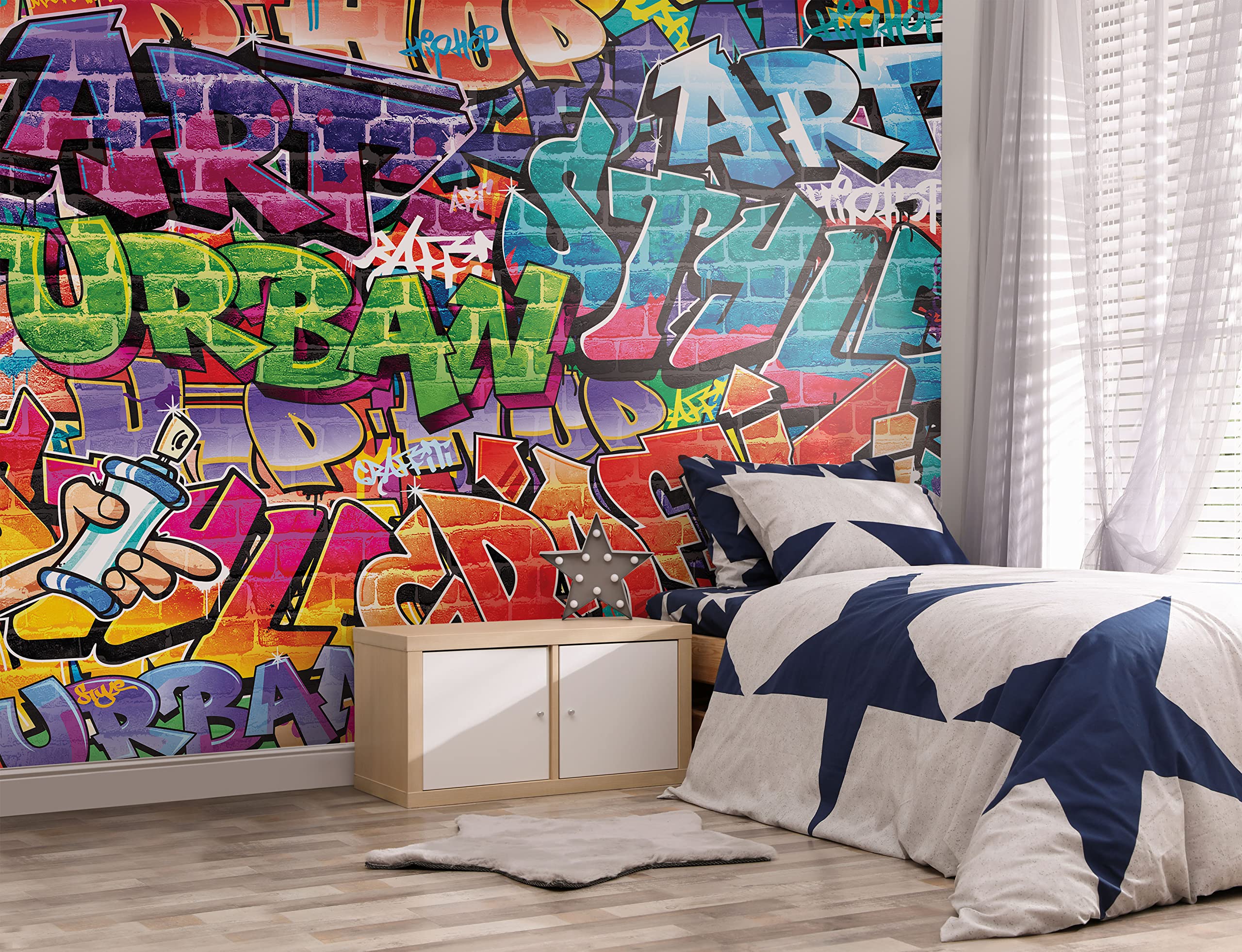 Walltastic Multicolour Graffiti 6 Panel Wallpaper Mural, Fsc Paper, Multi, 8 Feet High X 10 Feet Wide, 1 Size