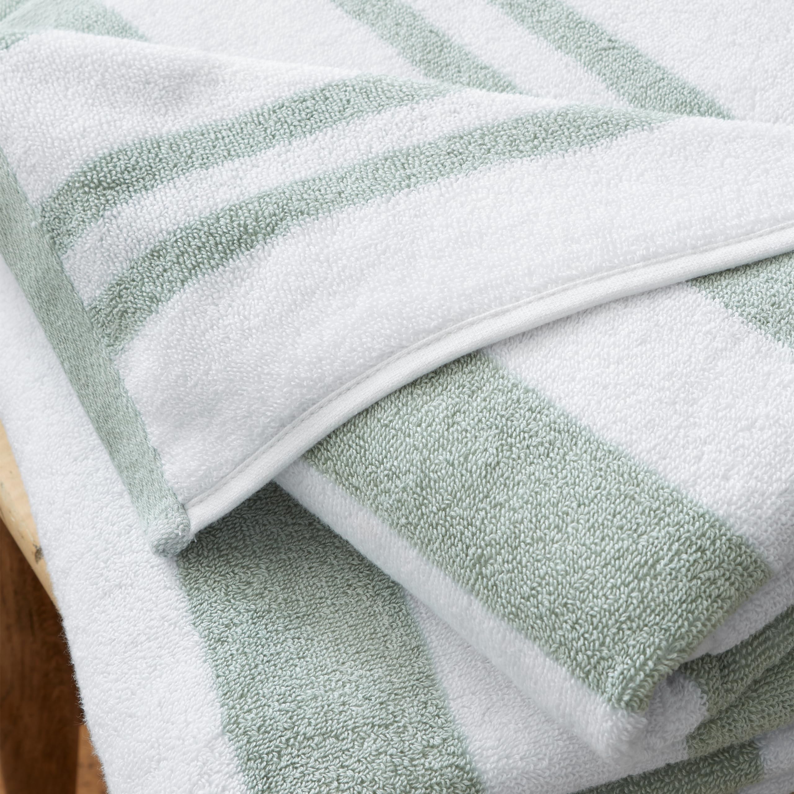 Bianca Reversible Stripe 70x120cm Cotton Jacquard Bath Towel Sage Green - Image 2
