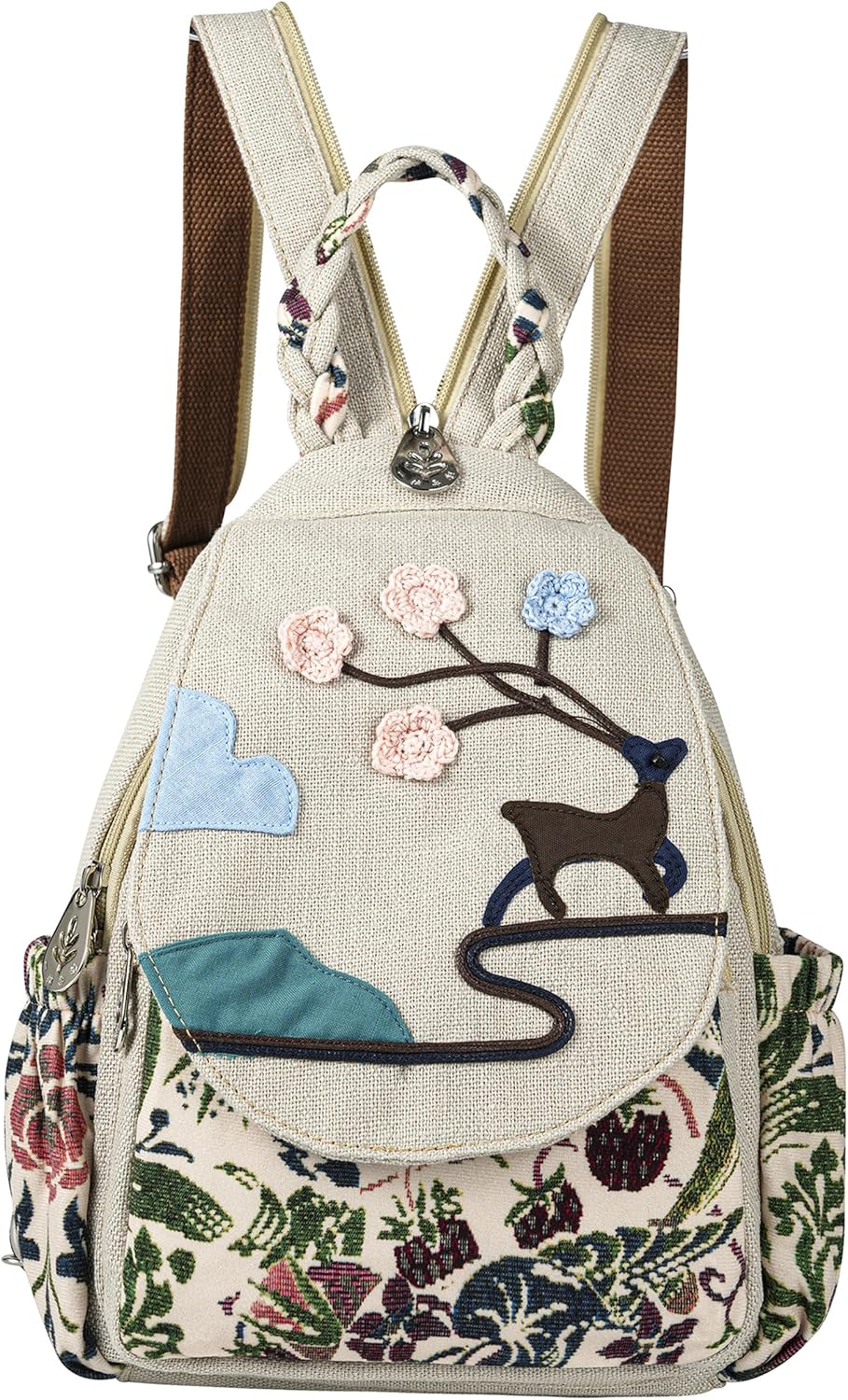 Trendy Backpack, Nature Inspired Boho Sling Bag Deer in Forest Backpack Purse