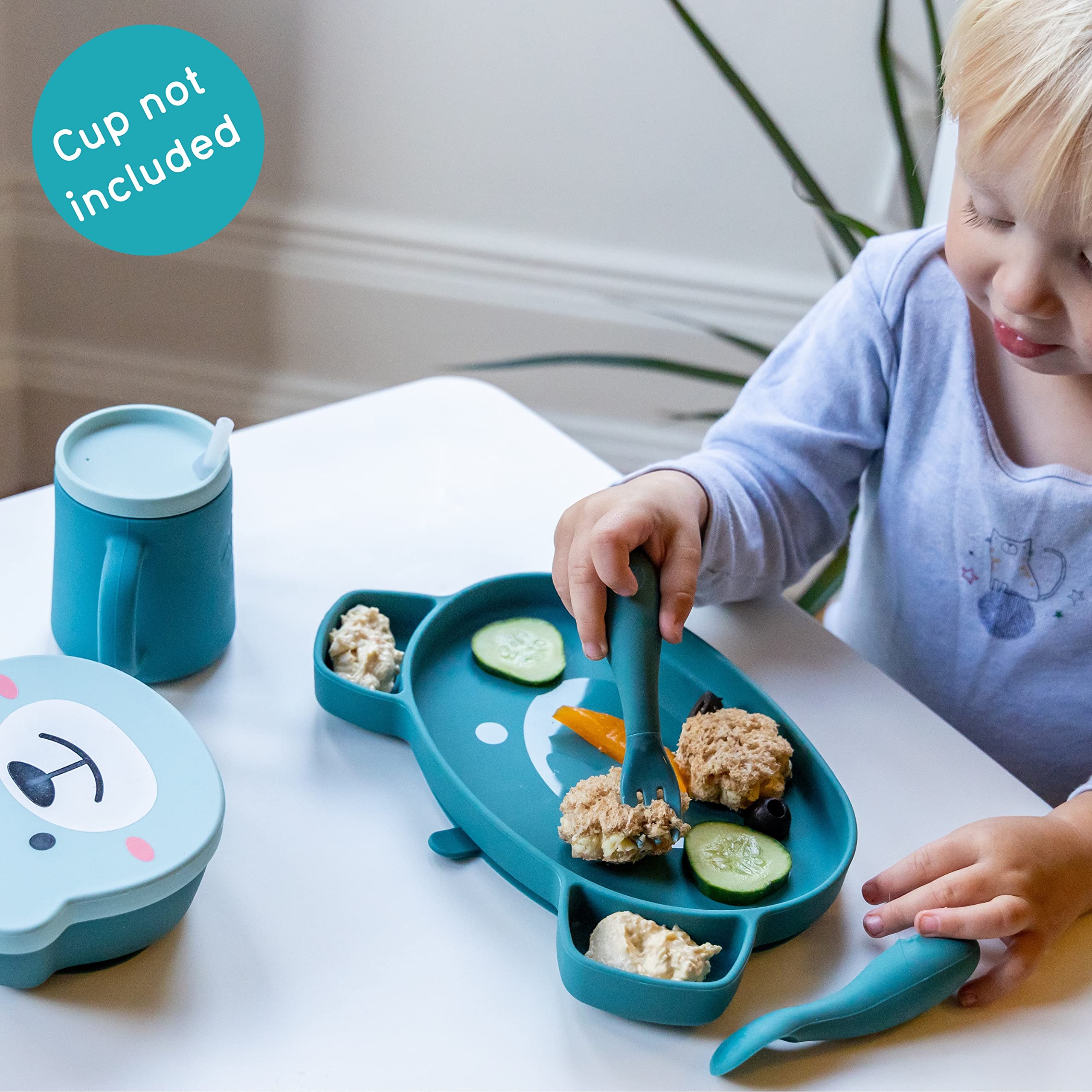 TUM TUM Set Plato de Bebé con Ventosa, Cuenco de Bebé y Cubiertos de Bebé - 6m+, El Oso Boris, Azul