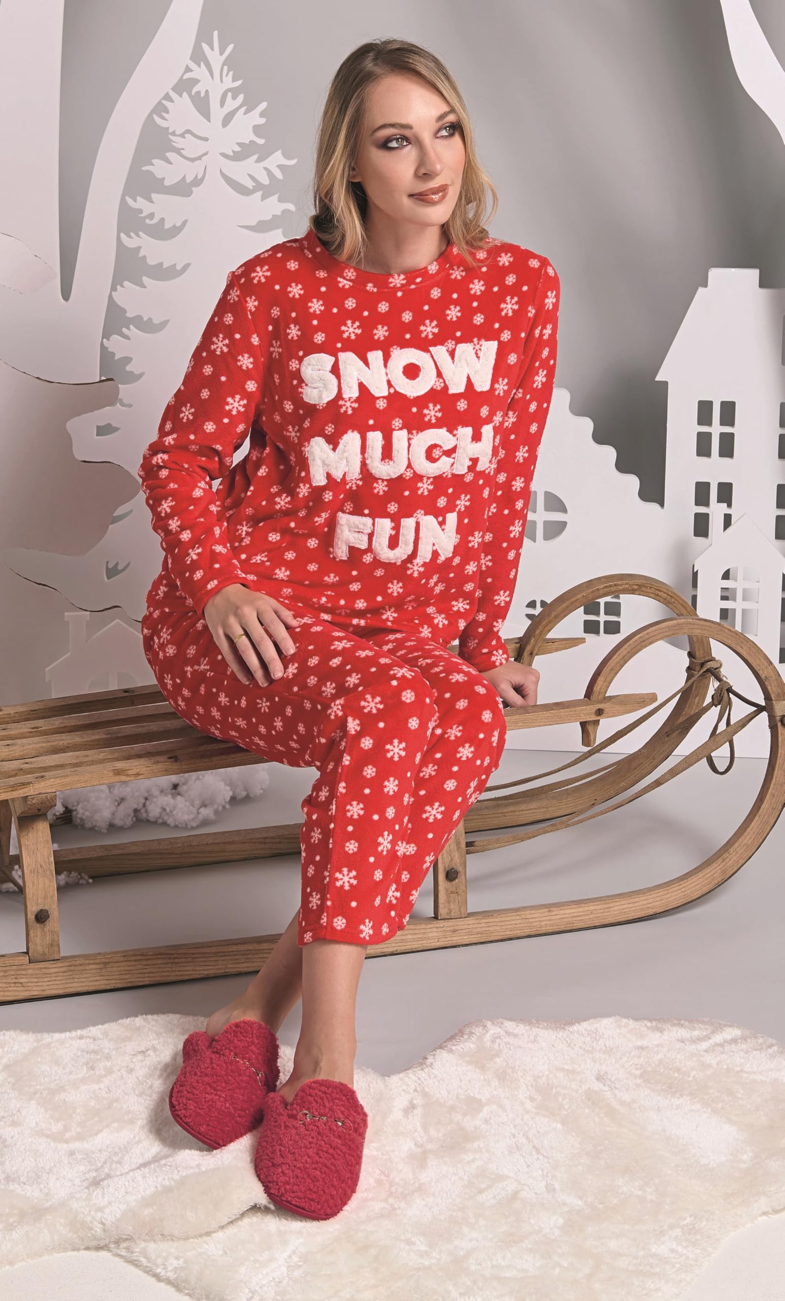 Pigiama lungo da donna in pile con motivo animali