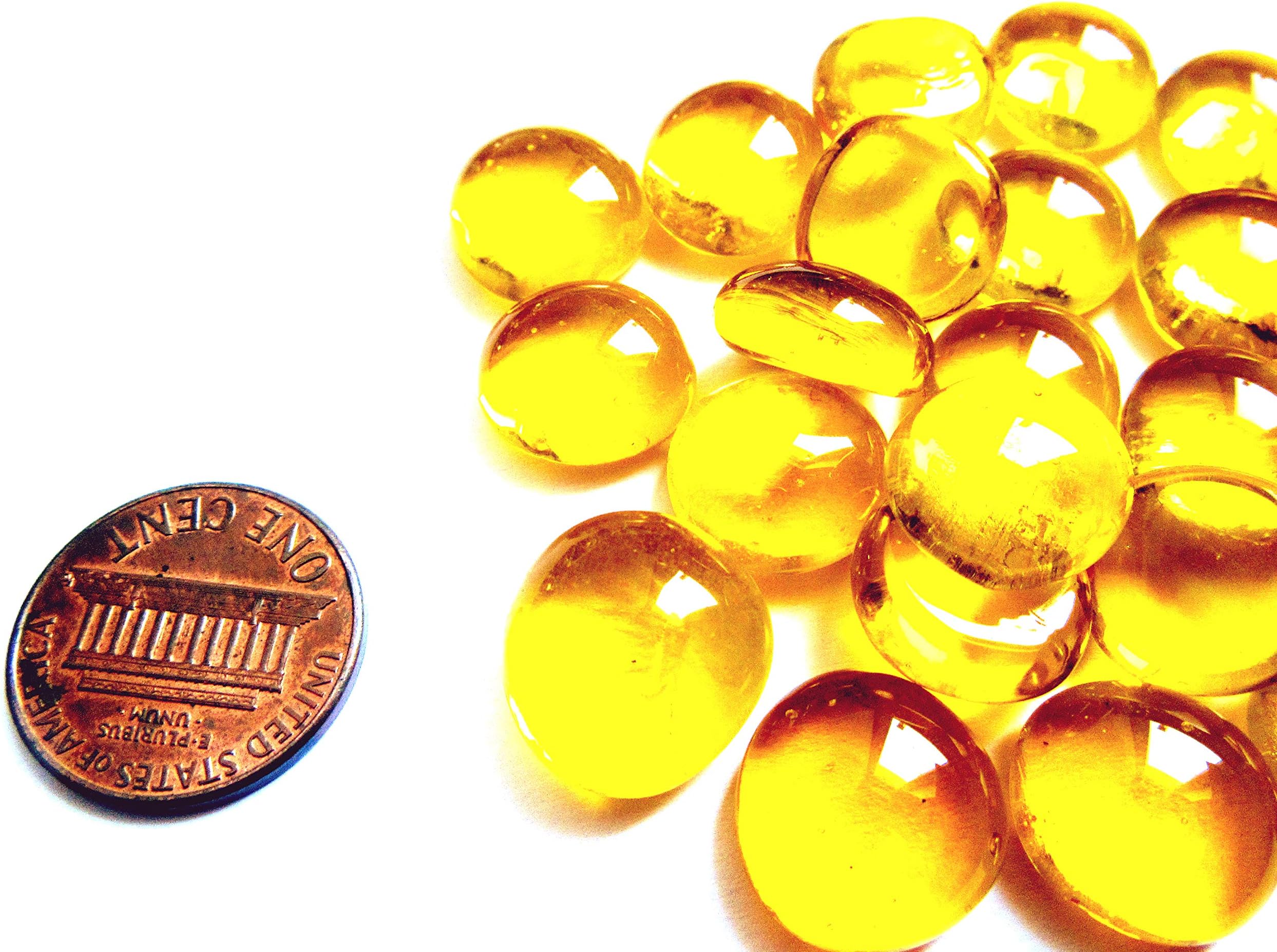 50 Mini Clear Yellow Glass Gems, 11-14 mm, Flat Back Glass Marbles,Vase Fillers, Mosaic Tiles, Small