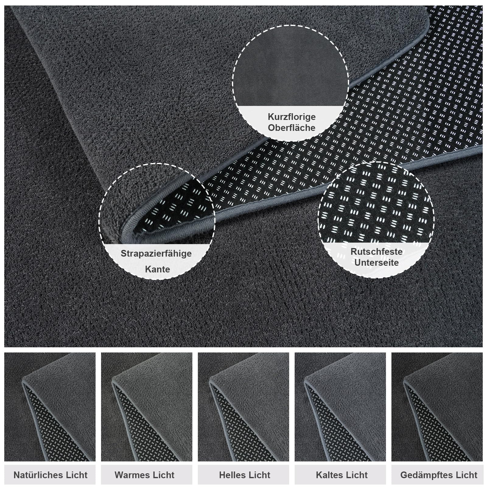 Rezutan Teppich Wohnzimmer Groß 160x230cm-Grau, Waschbarer Kurzflor Teppich | Flauschig Weich & Rutschfest, Einfarbiges, Modernes Design für Wohnzimmer, Kinderzimmer, Flur und Büro