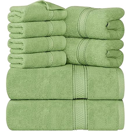 Cotton Bath Towel Set Sage-Green - 8 Piece includes 2 Bath Towels, 2 ...