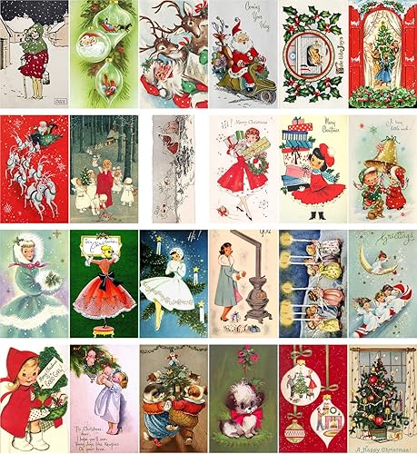 Miniatura 2 de Tarjetas de felicitación de Navidad vintage, 24 piezas, postales con temática navideña, colección de postales de reimpresión