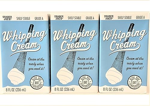 Crema batida estable para alacena de grado A 8fl oz Trader Joe's, lista para cuando la necesites (UHT), mantener a temperatura ambiente, pack de 3