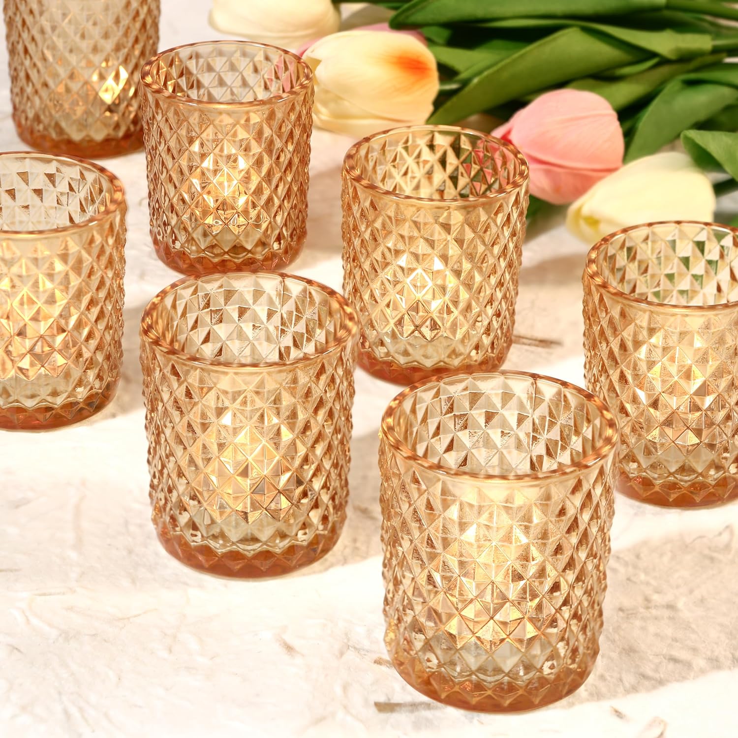 12 Pcs Gold Votive Candle Holders, Glass Tea Lights Candle