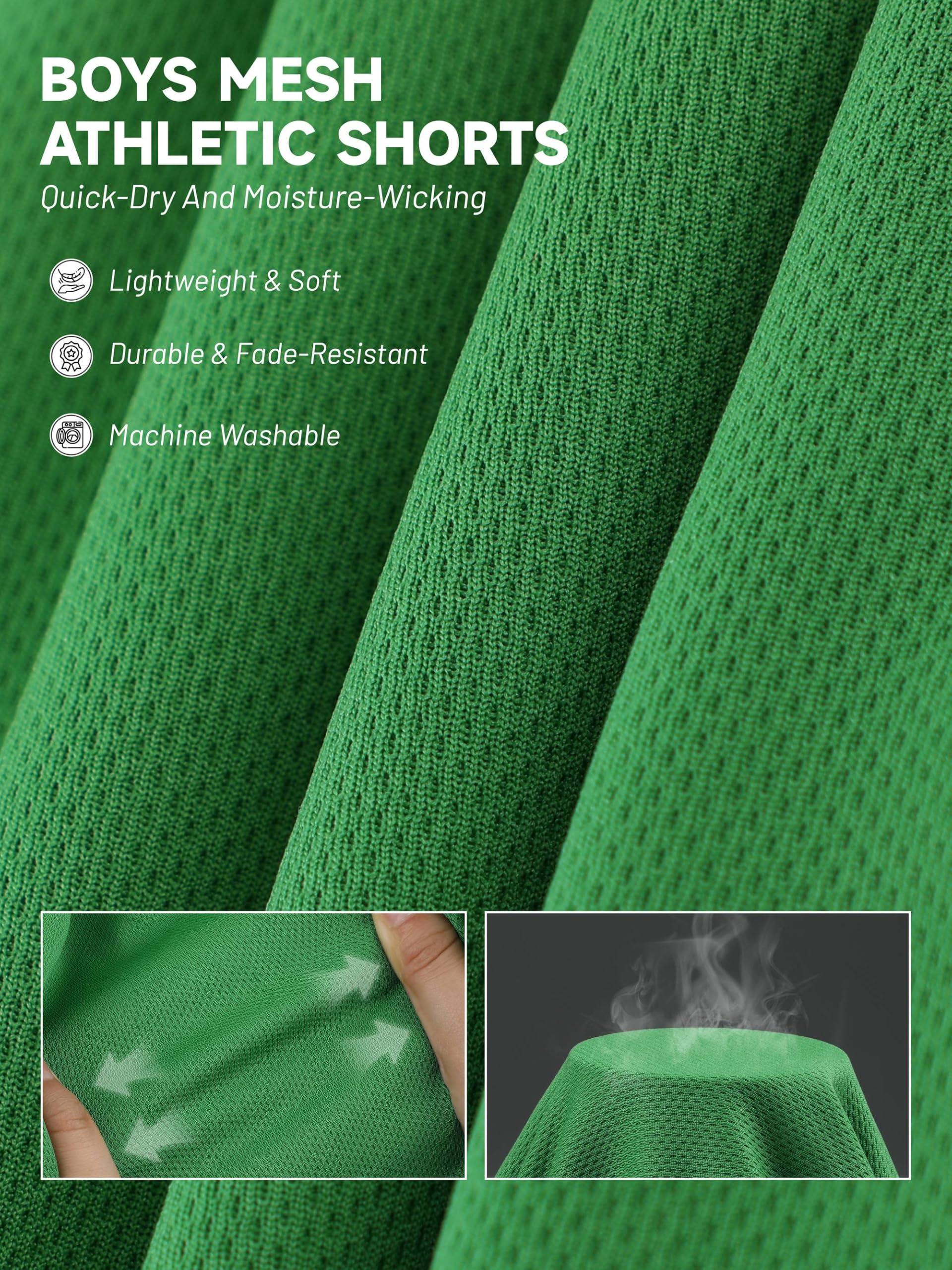 YERIOK Sport-Shorts für Jungen, Netzstoff, für Kinder, Jugendliche, Basketball-Shorts, aktiv, schnell trocknend, Fitnessstudio, Sportkleidung mit Streifen, 6 Stück