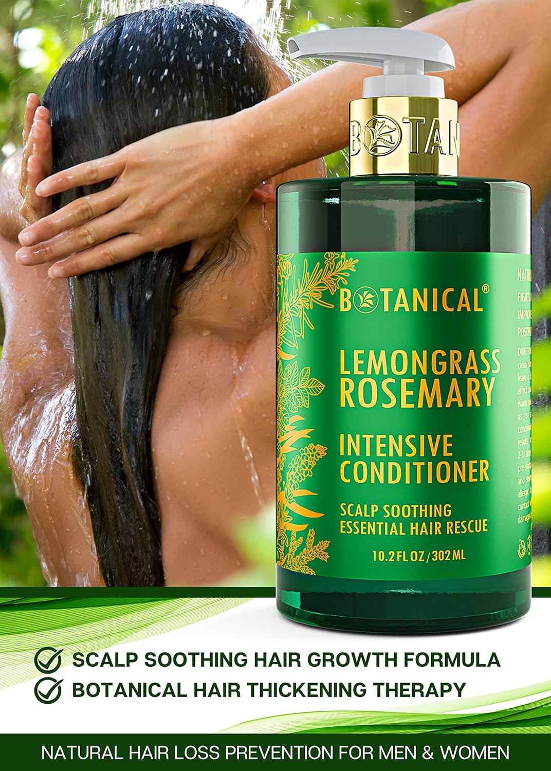 Botanical Hair Growth Treatment, Thickening Shampoo and Anti-Thinning Conditioner “Scalp Soothing” Lemongrass Rosemary Shampoo for Hair Loss, Thickening Products For Women & Men