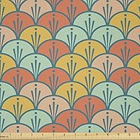 Vista 1 de Ambesonne Orange and Turquoise Fabric by The Yard, Abstract Scales Pattern in Pastel Colors Retro Style Print, Microfiber Fabric for Arts and Crafts