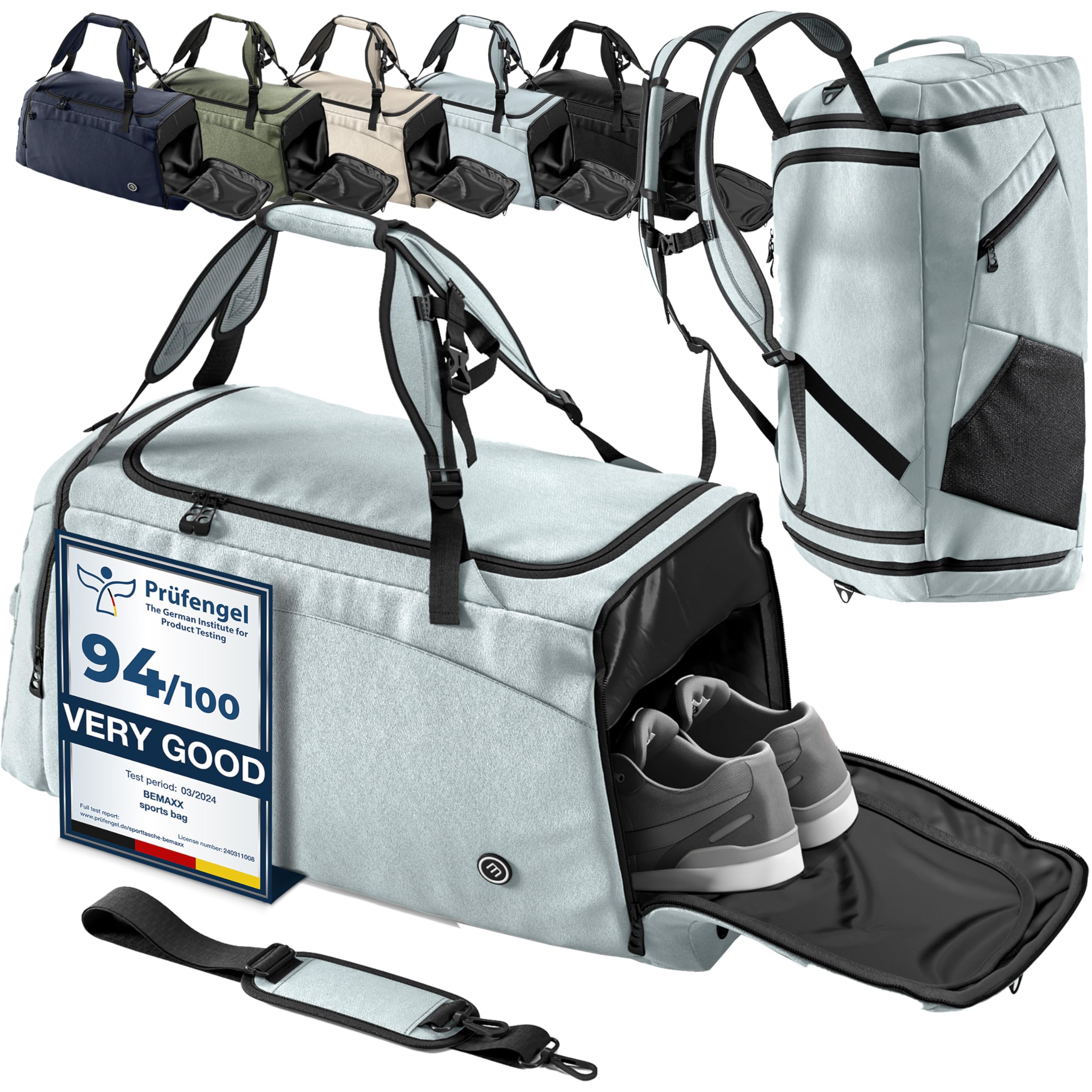 Bolsa Deporte Fitness + Mochila Función y Compartimento para Zapatos: Separada Seco y Humedo | 40/60L Deportivo Viaje Gimnasio Natacion Fin de Semana Travel Duffle Bag Equipaje Mano| Hombre Mujer — view 9