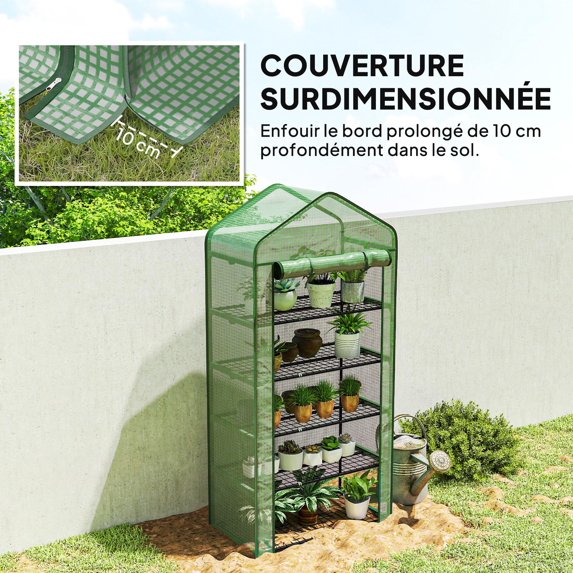 Outsunny Szklarnia ogrodowa Szklarnia balkonowa 5-poziomowa szklarnia z 1 zwijanymi drzwiami, stalowa rama i wzmocniona plandeka PE odporna na ok. 90 l x 49 l x 193H cm