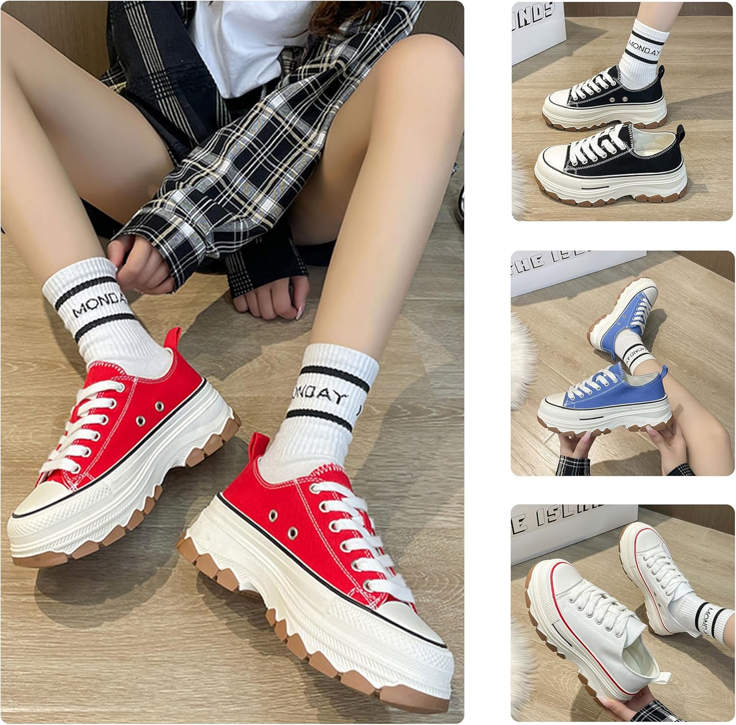 Y2K Fashion Women's Canvas Shoes, Colorful Palette Chunky Platform Sneakers, Wear - Resistant Anti - Slip Rubber Sole - Image 5