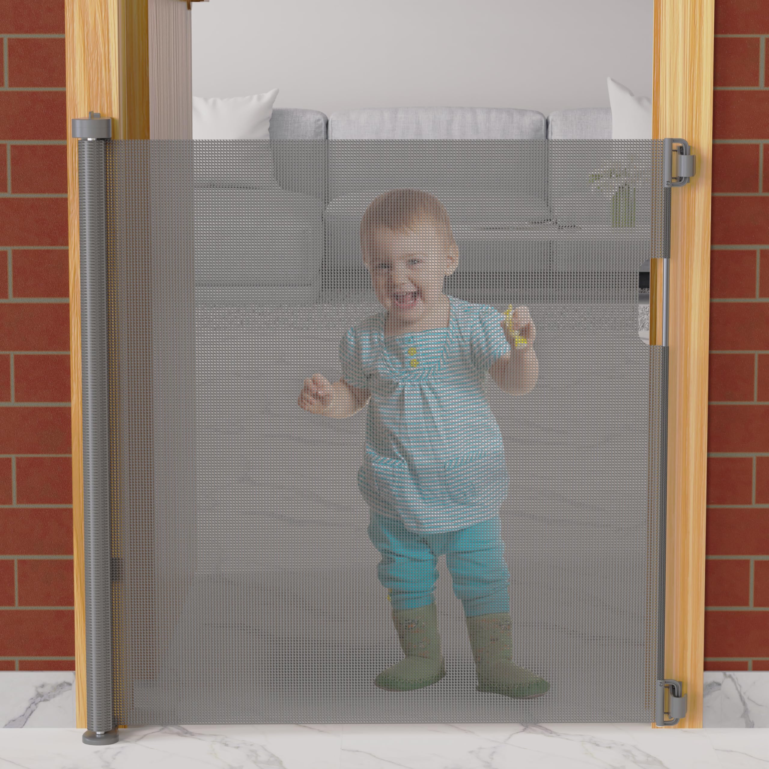Cherilo Baby Safety Gate, Retractable Mesh, Baby Fence Barrier Expandable Up to 150cm Width, Child Gate for Stairs, Doorways, Pet Safety Gate - Grey-image-38