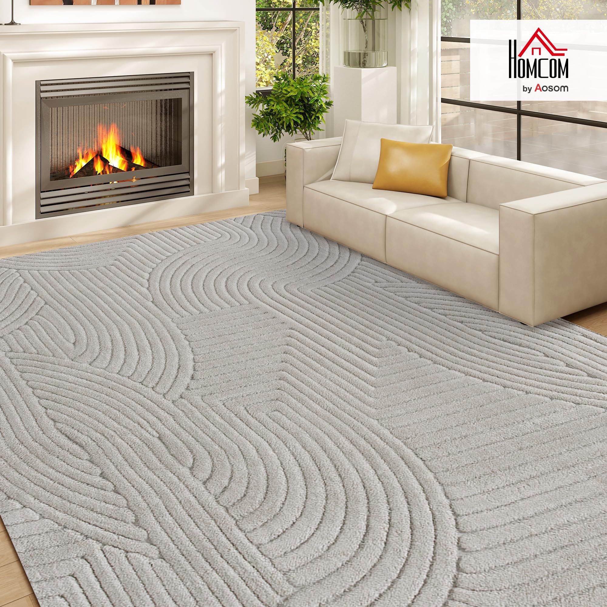 HOMCOM Alfombra Salón 230x160 cm Alfombra Pelo Corto Estilo Moderno Gris | Base Antideslizante, Tejida a Máquina, Tapete, Sala de Estar, Dormitorio, Comedor